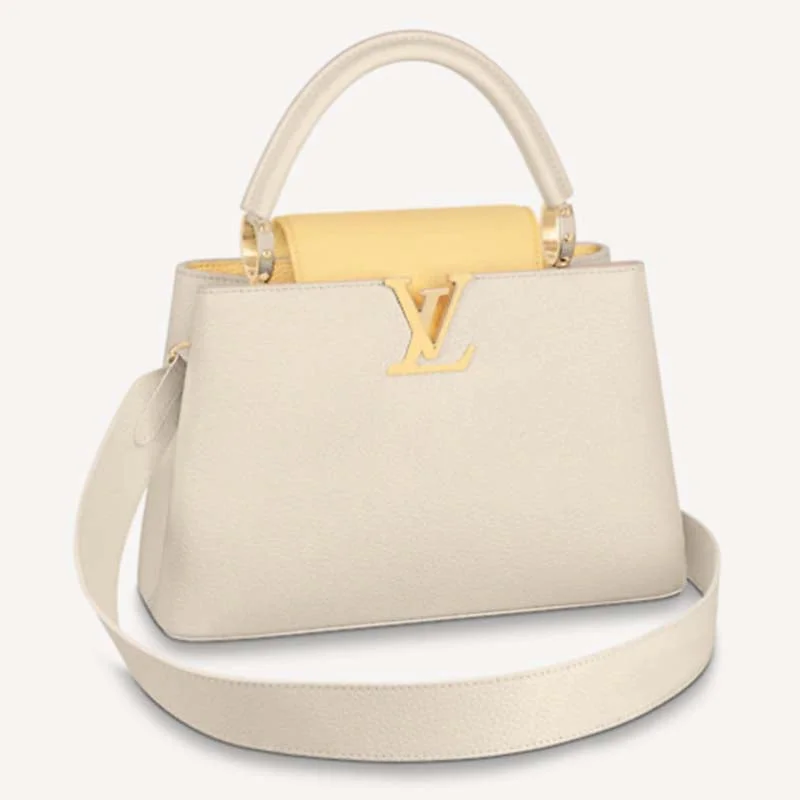 Christian Dior tote bags with a double - handle and shoulder - strap optionLouis Vuitton Speedy bags in monogram canvas for a classic lookLouis Vuitton LV Women Capucines MM Handbag Yellow Beige Taurillon Leather Canvas