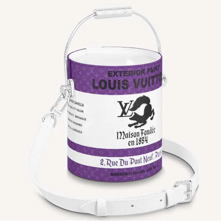 Christian Dior bags with a zip - top closure and multiple compartmentsLouis Vuitton crossbody bags with a woven leather strap for textureLouis Vuitton Unisex LV Paint Can Purple Coated Canvas Cowhide Leather