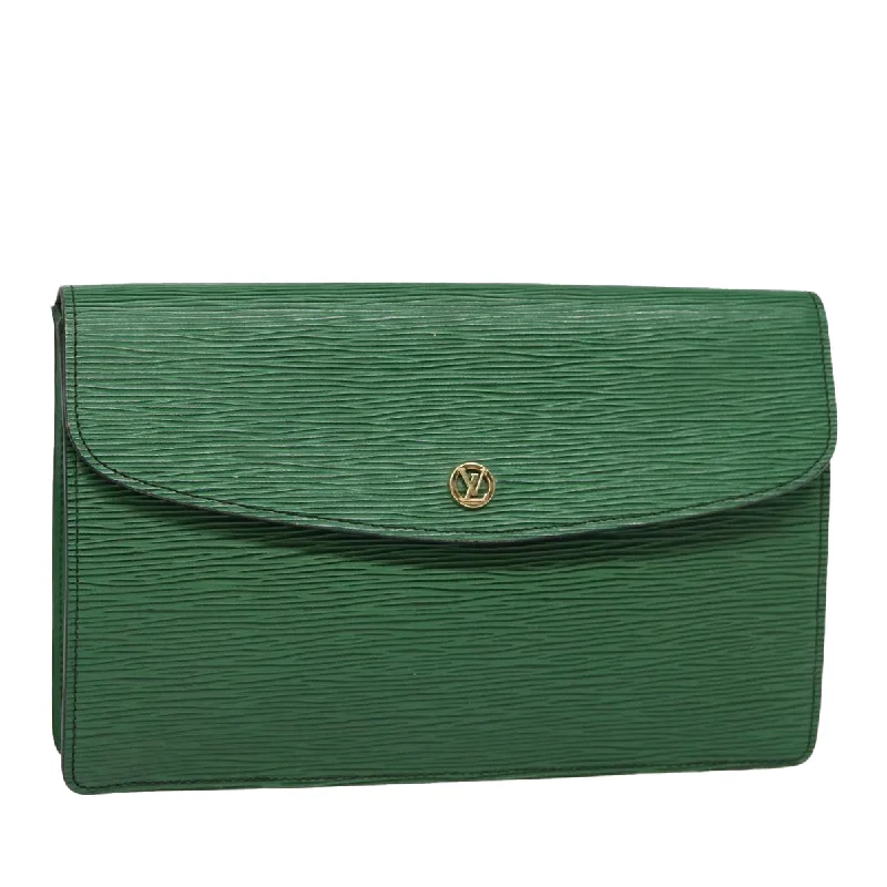 High - fashion Christian Dior bags with a geometric patternLouis Vuitton Neverfull bags with large capacity for everyday essentialsLOUIS VUITTON Epi Montaigne 27 Clutch Bag Green M52654 LV Auth 87962