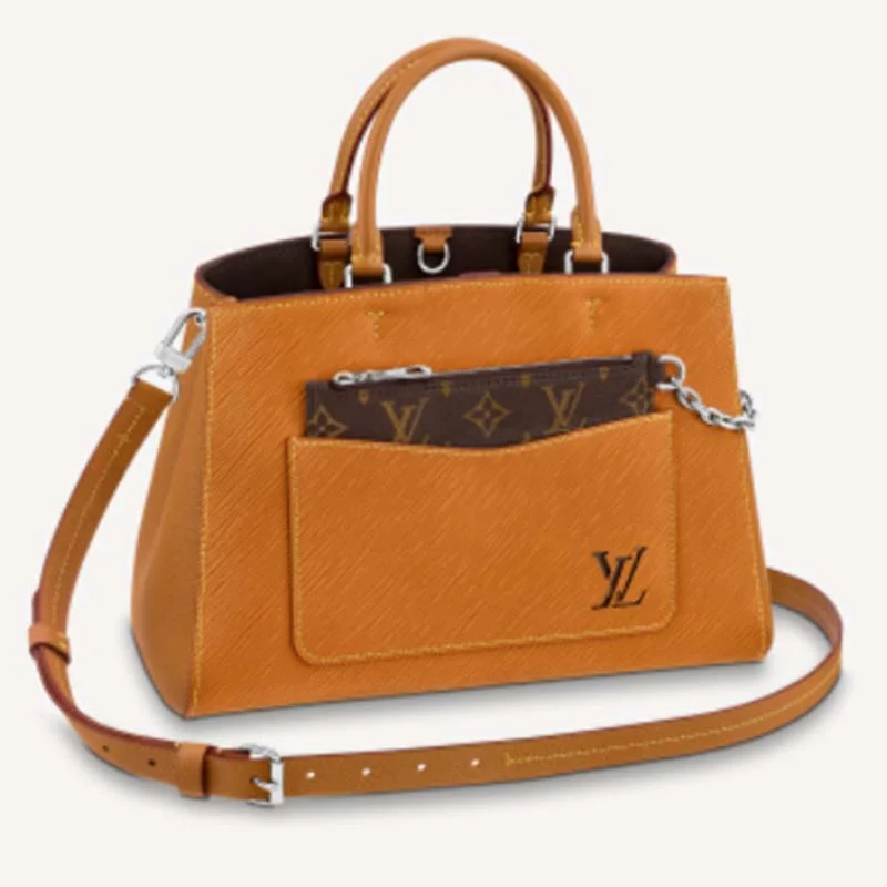 Christian Dior tote bags with a printed Dior logo on the frontLouis Vuitton Speedy bags in monogram canvas for a classic lookLouis Vuitton LV Women Marelle Tote MM Gold Miel Brown Epi Grained Cowhide