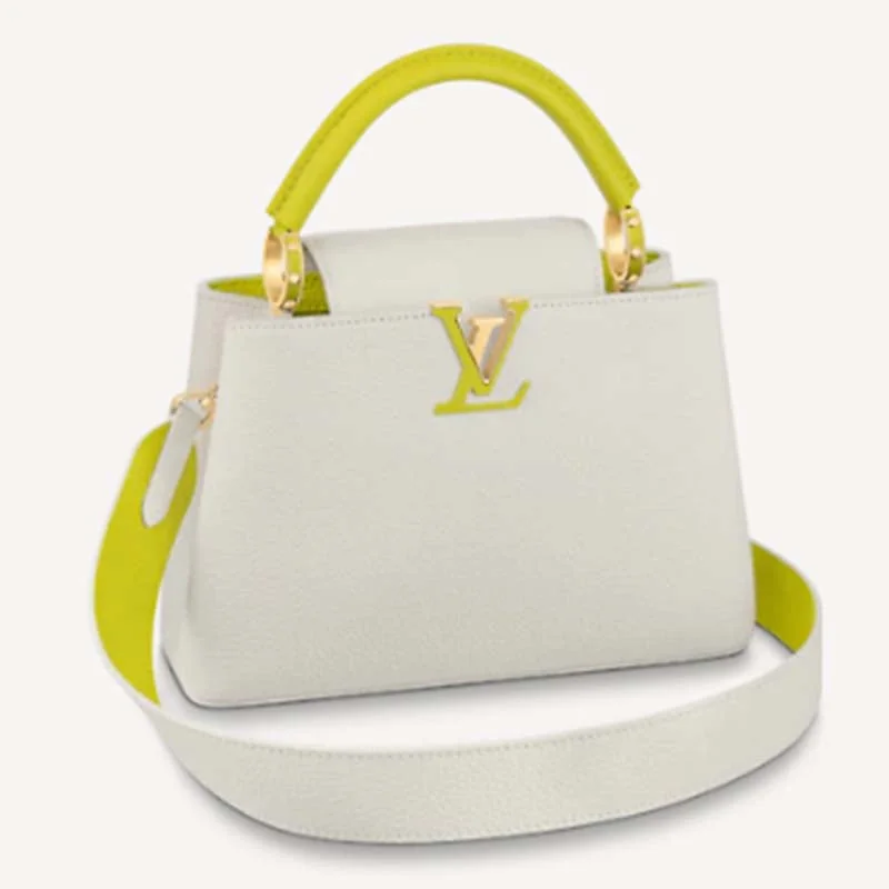 Christian Dior handbags with a snap - button closure and a decorative buckleLadies Louis Vuitton shoulder bags with a tassel decoration for charmLouis Vuitton LV Women Capucines BB Handbag White Taurillon Leather