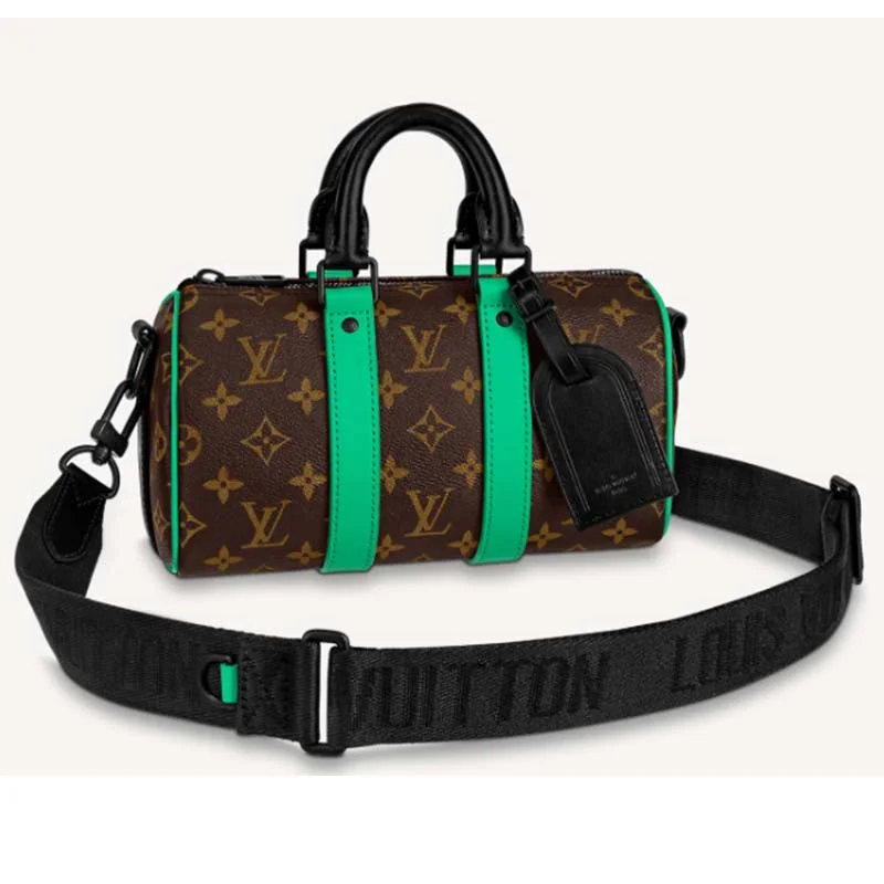 Christian Dior Saddle bags with a distressed leather finishLouis Vuitton Petite Malle bags with a hard - shell structure for uniquenessLouis Vuitton LV Unisex Keepall Bandoulière 25 Brown Green Monogram Macassar Coated Canvas