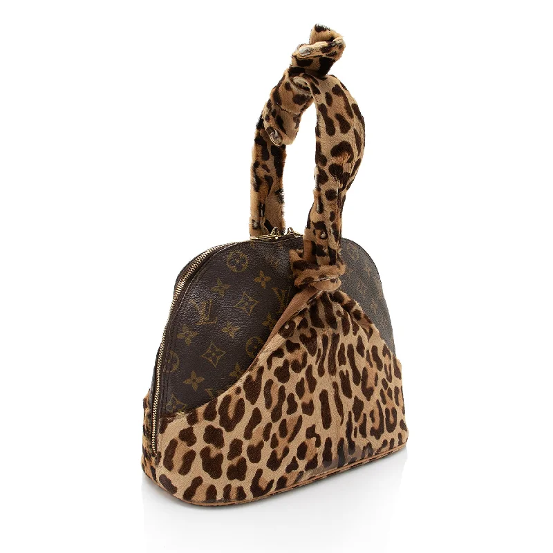 Christian Dior bags with a side - pocket for holding a water bottleLouis Vuitton backpacks with a padded laptop compartment for travelLouis Vuitton Limited Edition Monogram Canvas Leopard Pony Hair Allia Alma Satchel (7m3MG9)