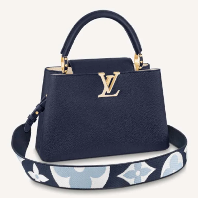 Christian Dior handbags with a detachable mirror for on - the - go touch - upsLouis Vuitton Capucines bags with smooth calfskin leather for luxuryLouis Vuitton LV Women Capucines MM Handbag Blue Navy Taurillon Leather Canvas