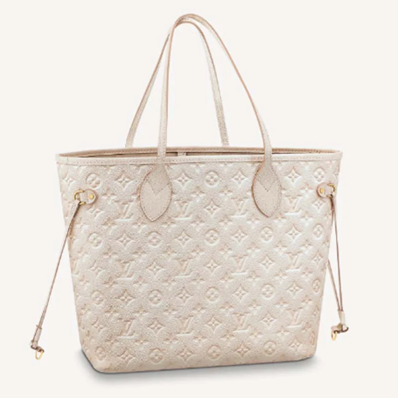 Christian Dior handbags with a back - pocket for quick storageLouis Vuitton handbags with a back - zip pocket for storing valuablesLouis Vuitton Women LV Neverfull MM Carryall Tote Beige Sprayed Embossed Grained Cowhide