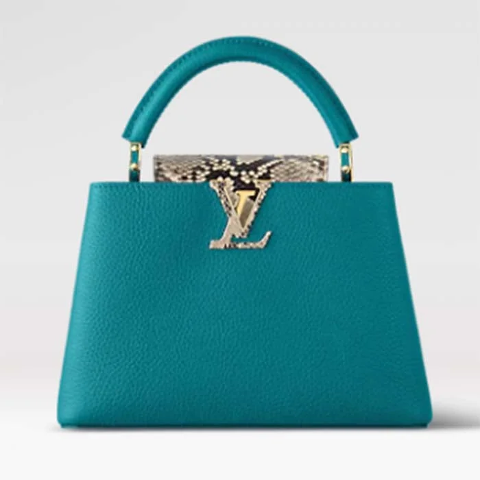 Christian Dior handbags with a snap - button closure and a decorative buckleLouis Vuitton bags with a detachable mirror inside for on - the - go touch - upsLouis Vuitton LV Women Capucines BB Handbag Green Taurillon Python Skin Leather