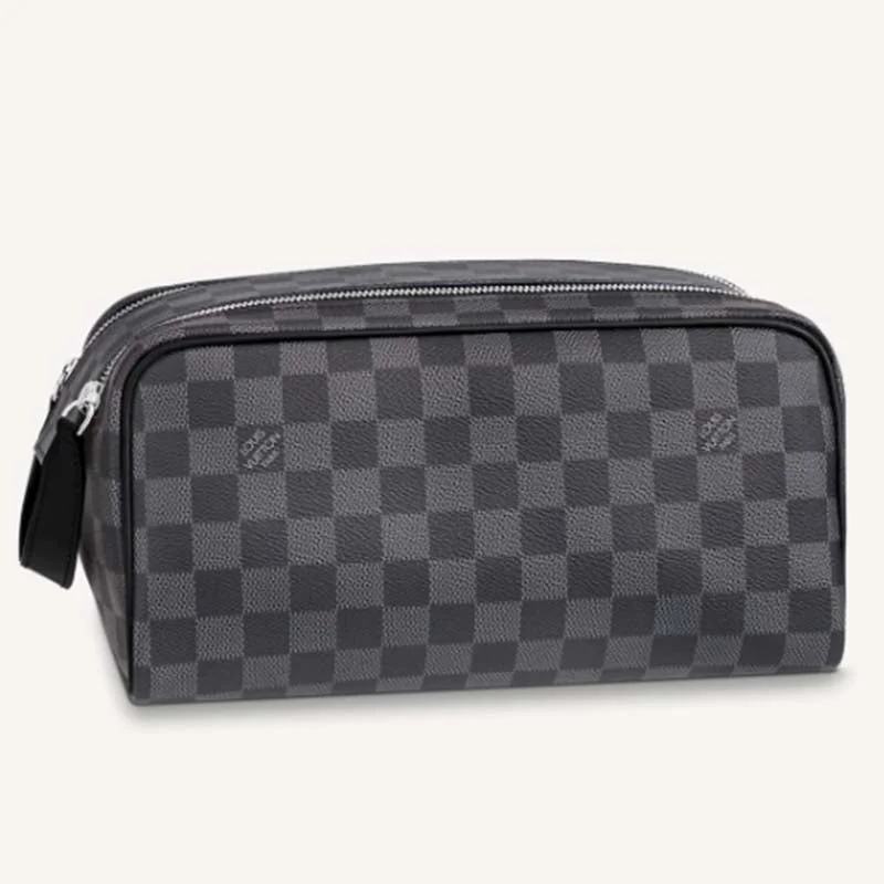 Christian Dior bags with a quilted pattern and gold - toned hardwareLouis Vuitton tote bags with a water - resistant coating for outdoor useLouis Vuitton LV Unisex Dopp Kit Toilet Pouch Grey Damier Graphite Canvas