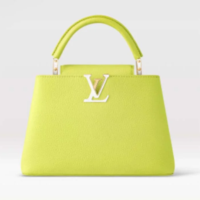 Christian Dior Saddle bags with a patent leather finish for a shiny lookLouis Vuitton Speedy bags in monogram canvas for a classic lookLouis Vuitton LV Women Capucines BB Handbag Cedrat Yellow Crème Nacré Taurillon Leather