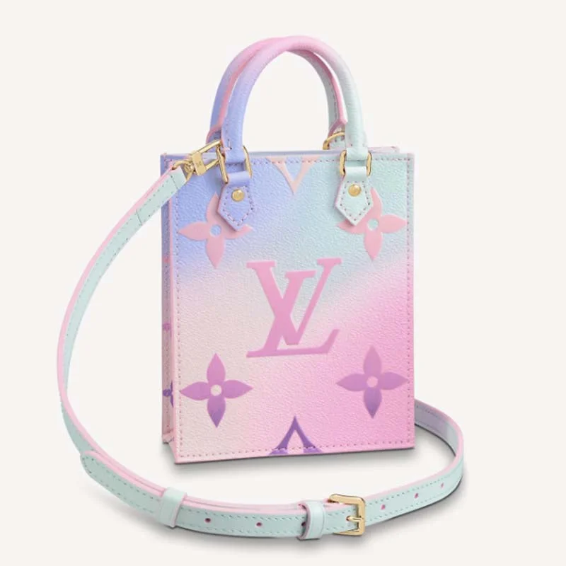 Christian Dior bags with a zip - top closure and multiple compartmentsLouis Vuitton bags with a detachable mobile phone holder for convenienceLouis Vuitton Women Petit Sac Plat Sunrise Pastel Monogram Coated Canvas Cowhide