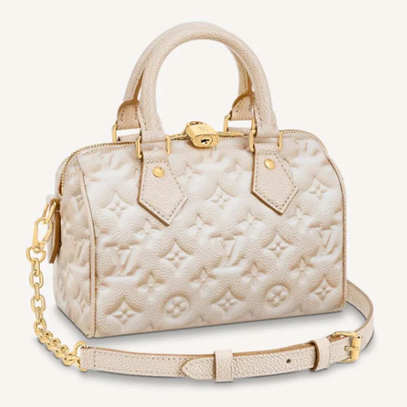 Christian Dior Saddle bags with a studded trim for a bold lookLouis Vuitton backpacks with a sleek, minimalist design for styleLouis Vuitton Women LV Speedy Bandouliere 20 Bag Beige Embossed Grained Cowhide Leather