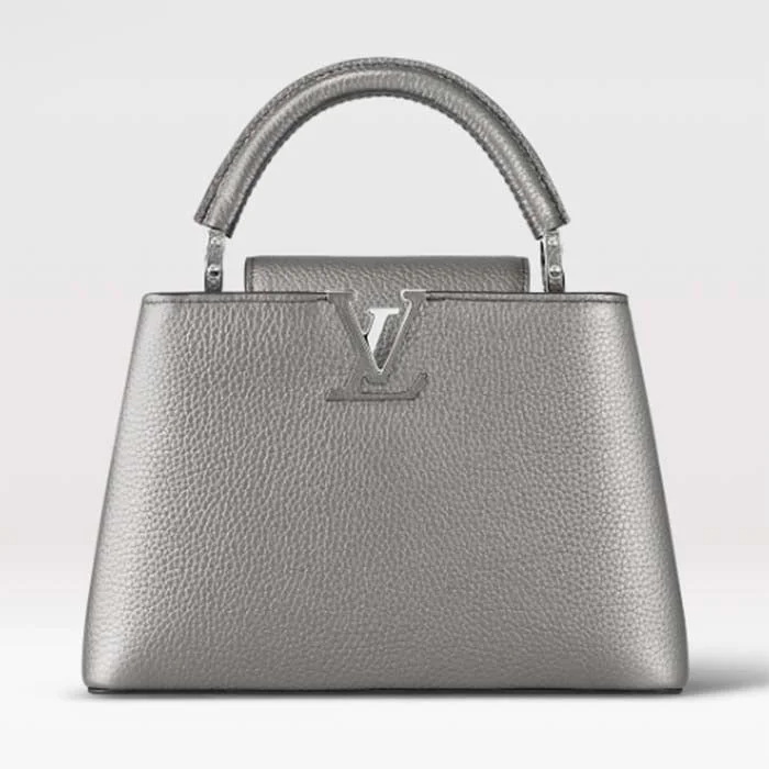 Christian Dior bags with a detachable coin purse insideLouis Vuitton bags with a magnetic snap closure for easy accessLouis Vuitton LV Women Capucines BB Handbag Etain Metallic Gray Taurillon Leather