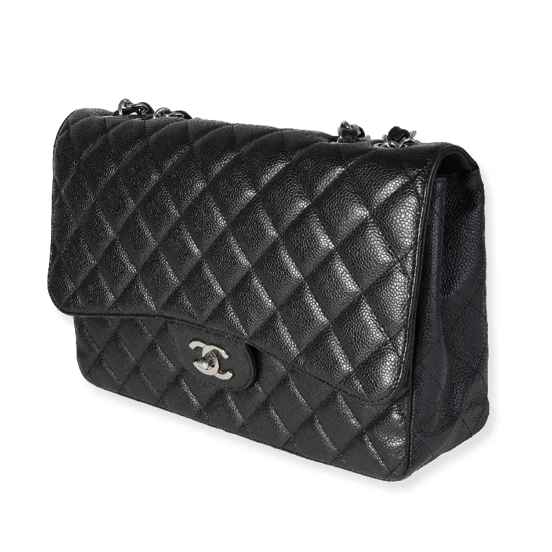 Chanel Lightweight Handbag for Daily ErrandsChanel Black Quilted Caviar Jumbo Classic Single Flap Bag