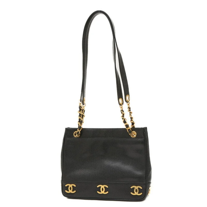 Chanel bags with modern touchesChanel 8 Coco Mark Chain Tote Bag Caviar Skin Black