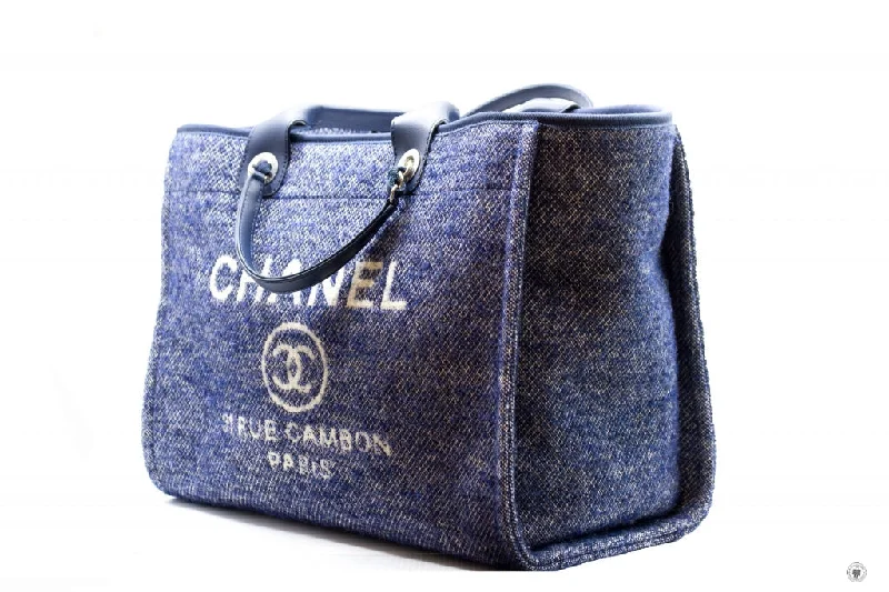 Chanel All - Match Handbag for Versatile StylingChanel A69941 B06387 NE267 Deauville Shopping Tote Mixed Fibers Fabric Tote B Blue   NE267 Fabric Tote Bag Shw