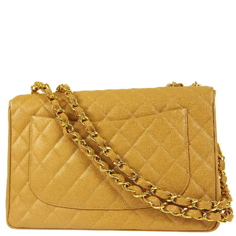 Chanel New Arrival Handbag with Gold HardwareChanel * 1994-1996 Beige Caviar Jumbo Classic Flap Bag