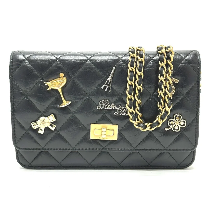 Chanel bags for women with a taste for high fashionChanel A80441 2.55 Embroidered Studs Chain wallet Shoulder Bag Black GoldHardware