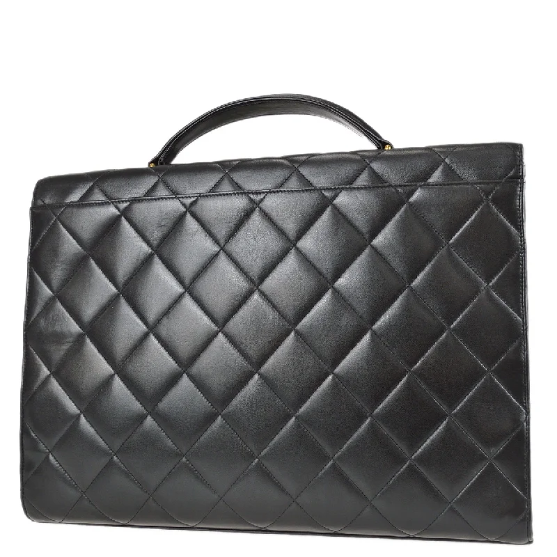 Chanel bags with iconic stitching detailsChanel 1994-1996 Black Lambskin Briefcase Business Handbag