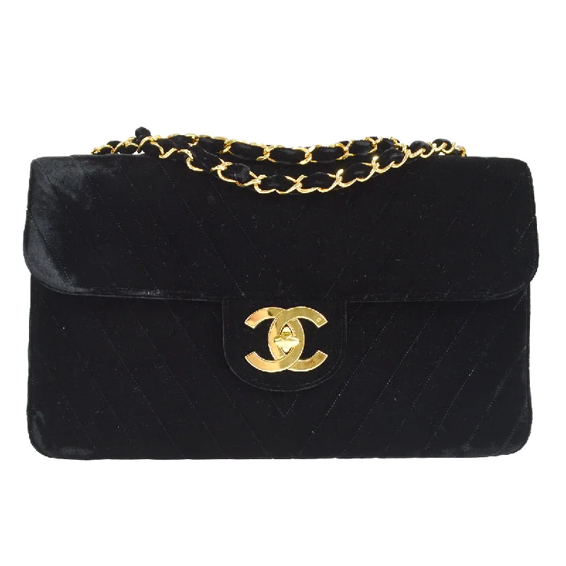 Chanel bags sale 2025CHANEL * 1990s Black Velvet Chevron Classic Flap Maxi