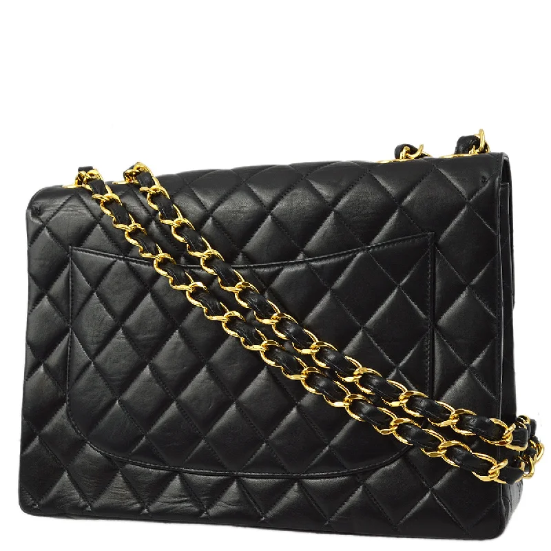 Chanel bags with chain and leather strap combinationsChanel 2000-2001 Black Lambskin Jumbo Small CC Classic Flap Bag