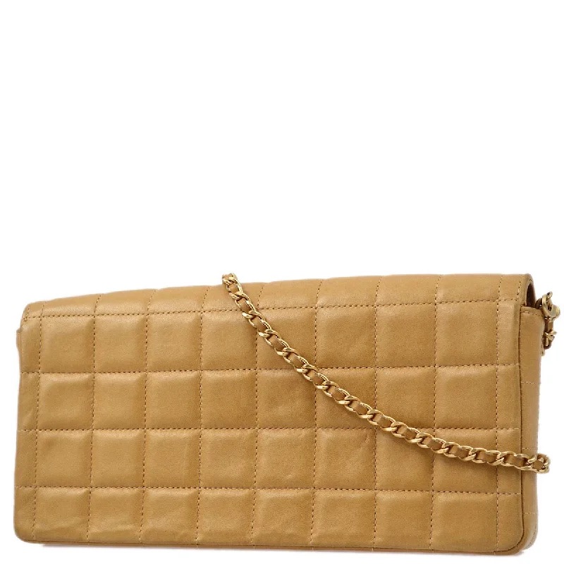 Chanel Luxury Handbag for High - End EventsChanel 2000-2001 Beige Lambskin East West Choco Bar Chain Shoulder Bag