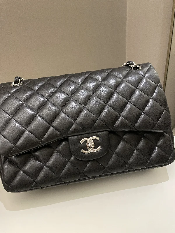 Chanel bags with exclusive seasonal designs and materialsChanel Classic Quilted Jumbo Double Flap Black Lambskin