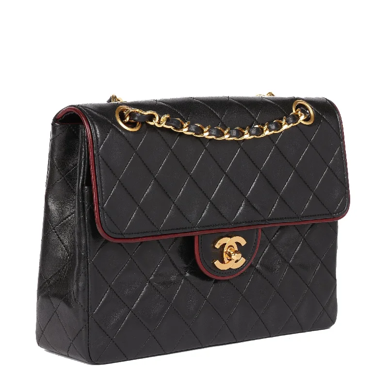 Chanel bags for women with a taste for high fashionChanel Black Quilted Lambskin Vintage Medium Classic Single Flap Bag with Red Trim Shoulder Bag