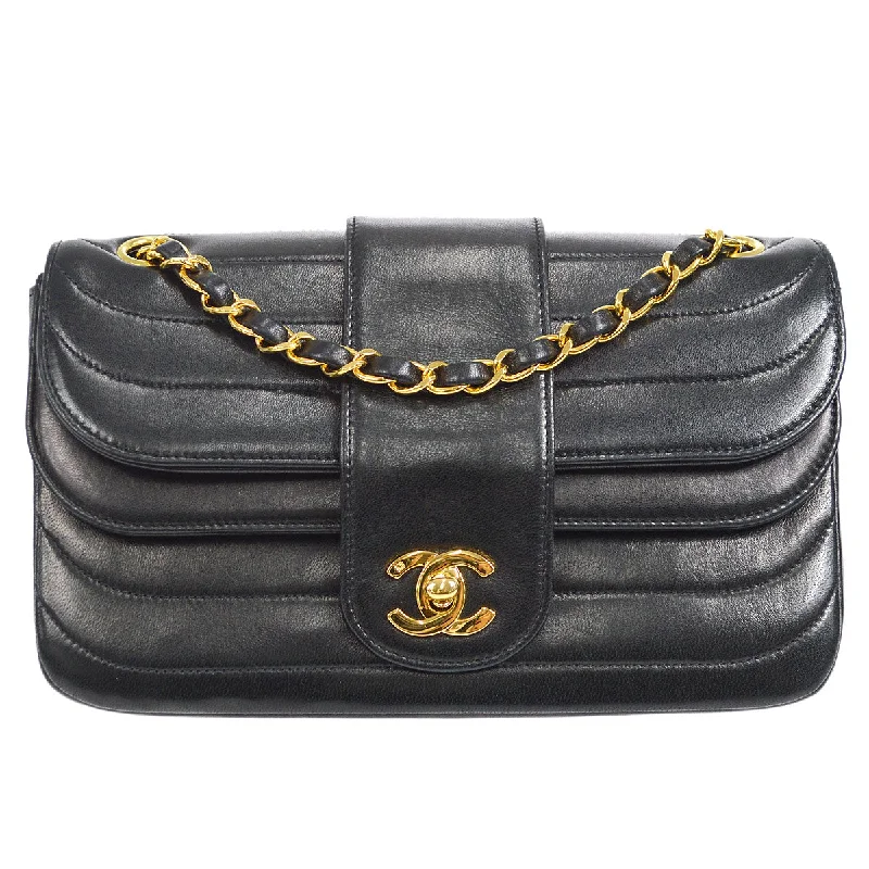 Chanel bags with adjustable chain strapsChanel 1991-1994 Horizontal Flap Small Black Lambskin