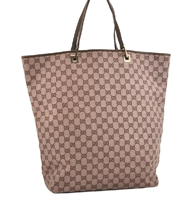 Gucci tote bags for women with a water - resistant coatingAuthentic GUCCI Vintage Shoulder Tote Bag GG Canvas Leather 0021097 Brown 6223J