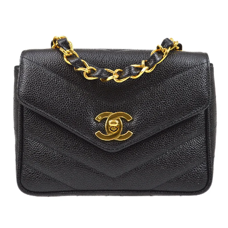 Chanel bags with adjustable chain strapsChanel 1994-1996 Chevron Letter Flap Mini Black Caviar