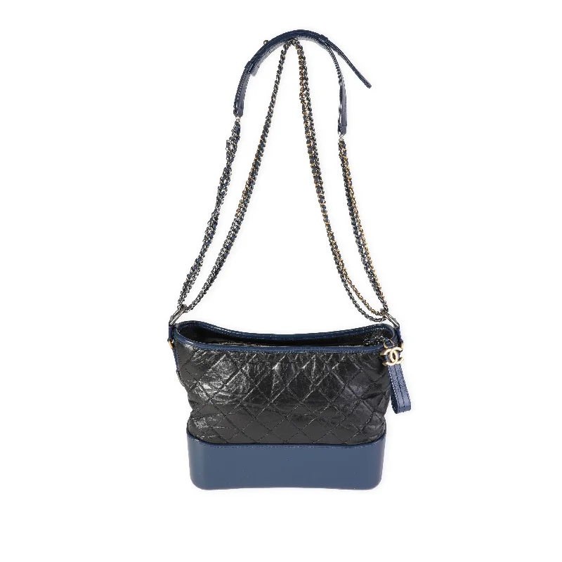 Chanel bags for women with minimalist styleCHANEL Black & Blue Quilted Aged Calfskin Large Gabrielle Hobo