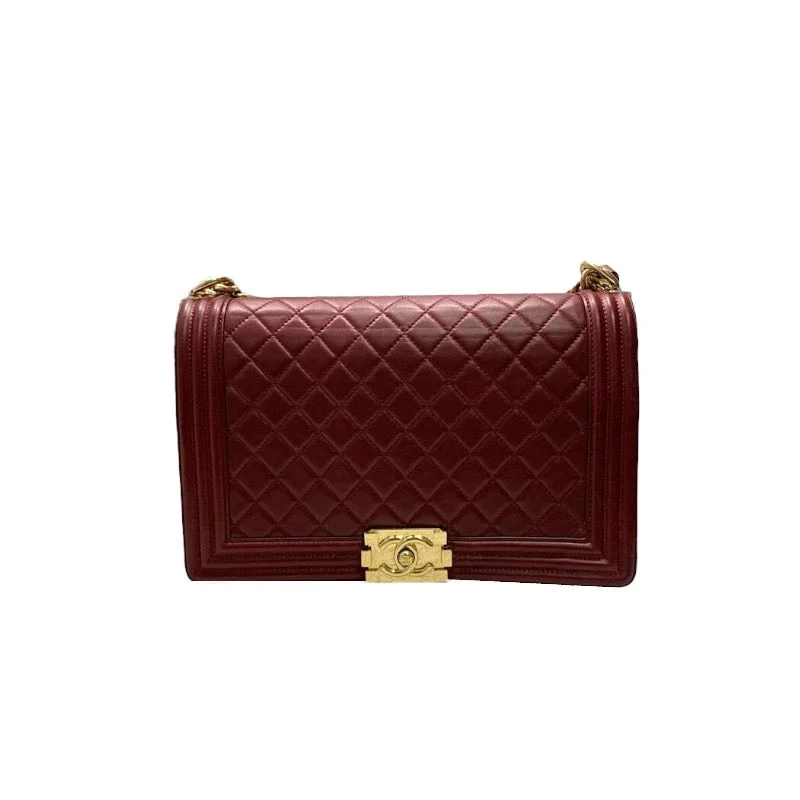 Chanel New Arrival Handbag with Gold HardwareLarge Boy Lambskin Burgundy GHW