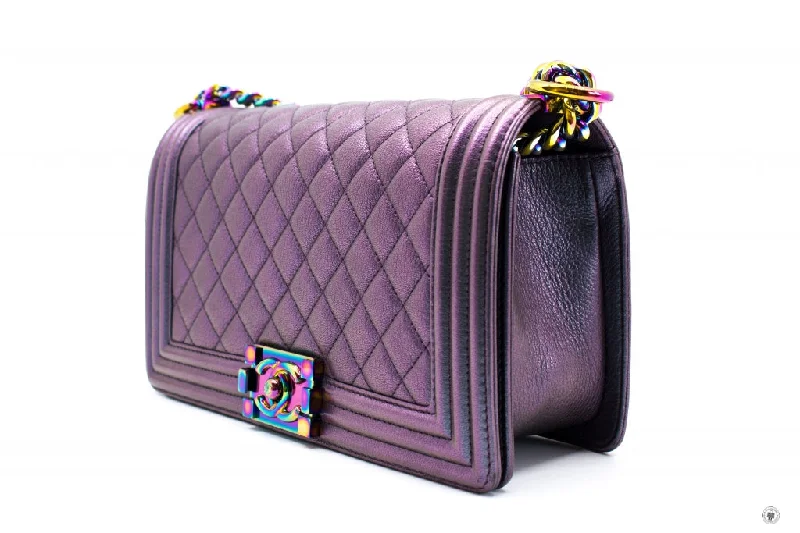 Chanel Colorful Handbag for Spring OutfitsChanel A67086 Boy Rainbow  Iridescent Purple  Calfskin Medium Shoulder Bags