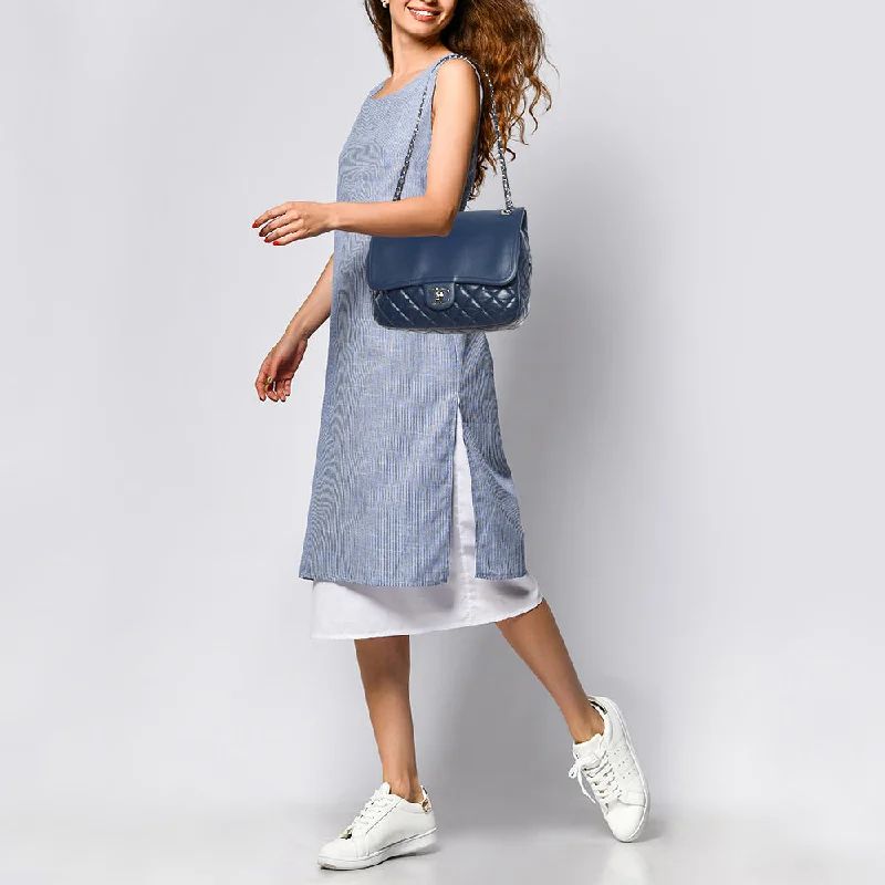 Chanel bags with exclusive seasonal releasesCHANEL Blue Quilted Aged Leather Flap Shoulder Bag