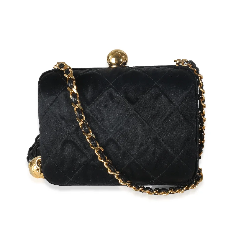 Chanel Colorful Handbag for Spring OutfitsCHANEL Black Quilted Satin CC Tassel Box Clutch