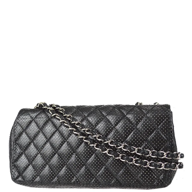 Chanel Medium Tote Bag for Office LadiesChanel 2006-2008 Perforated East West Chain Black Lambskin