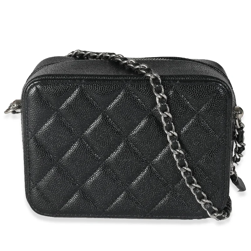 Chanel bags for women who appreciate fine craftsmanshipCHANEL Black Quilted Caviar Square Zip Around Camera Bag