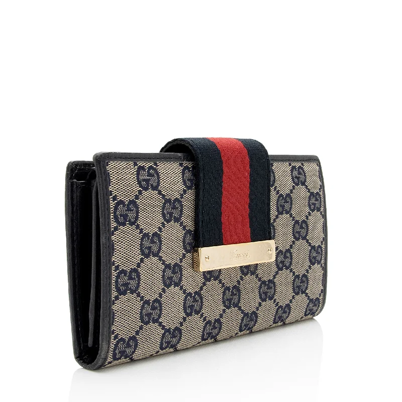 Small - sized Women Gucci shoulder bags for evening outingsGucci GG Canvas Web Script Continental Wallet (SHF-nebc6r)