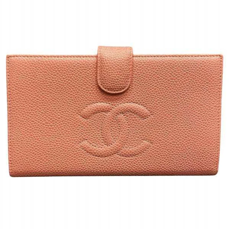 Chanel bags with iconic stitching detailsCHANEL A13498 Coco Mark Caviar Skin Long Wallet Bi-fold for Women