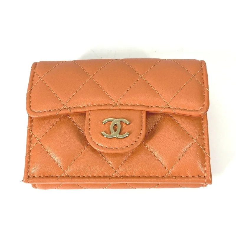 Chanel bags with leather and tweed combinationsChanel AP0230 CC Mark Compact wallet Trifold wallet Orange GoldHardware