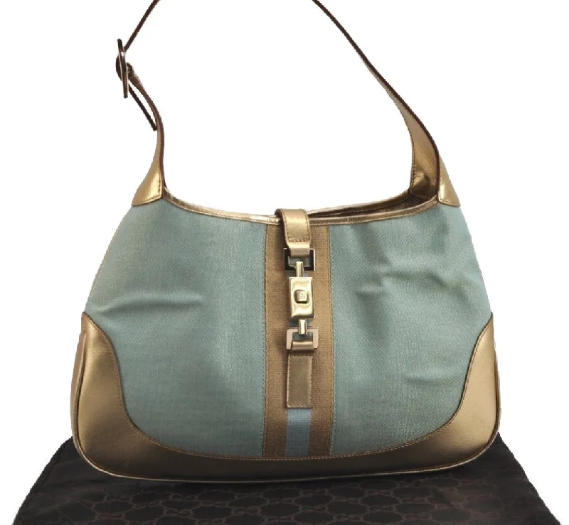 Ladies Gucci Dionysus bags with a chain - link shoulder strapAuthentic GUCCI Sherry Line Jackie Shoulder Bag Canvas Leather Light Blue 6067J