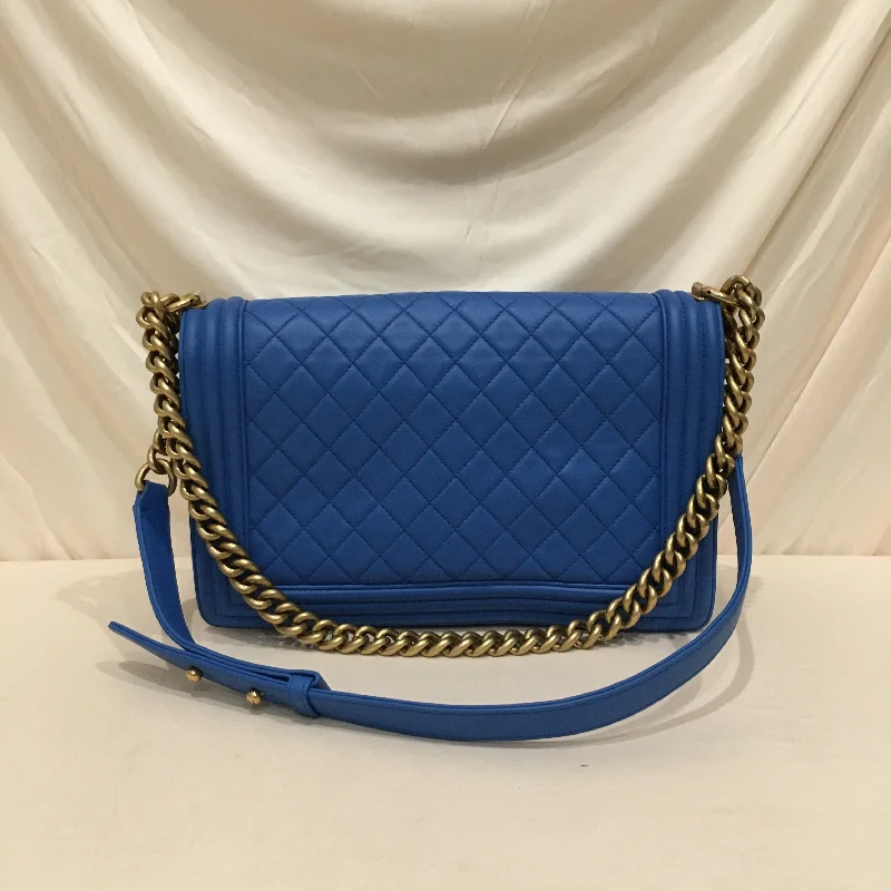 Chanel bags for women with minimalist styleChanel Blue Lambskin New Medium Boy Shoulder Bag Sku# 76333