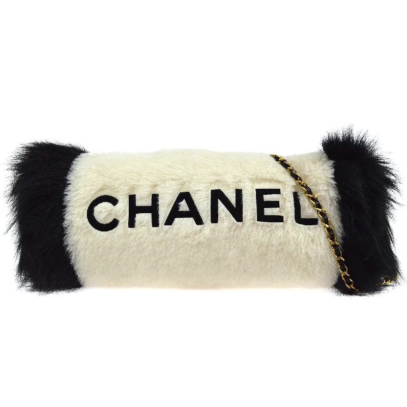 Chanel classicChanel 1994 Ivory Faux Fur Logo Arm Warmer Bag