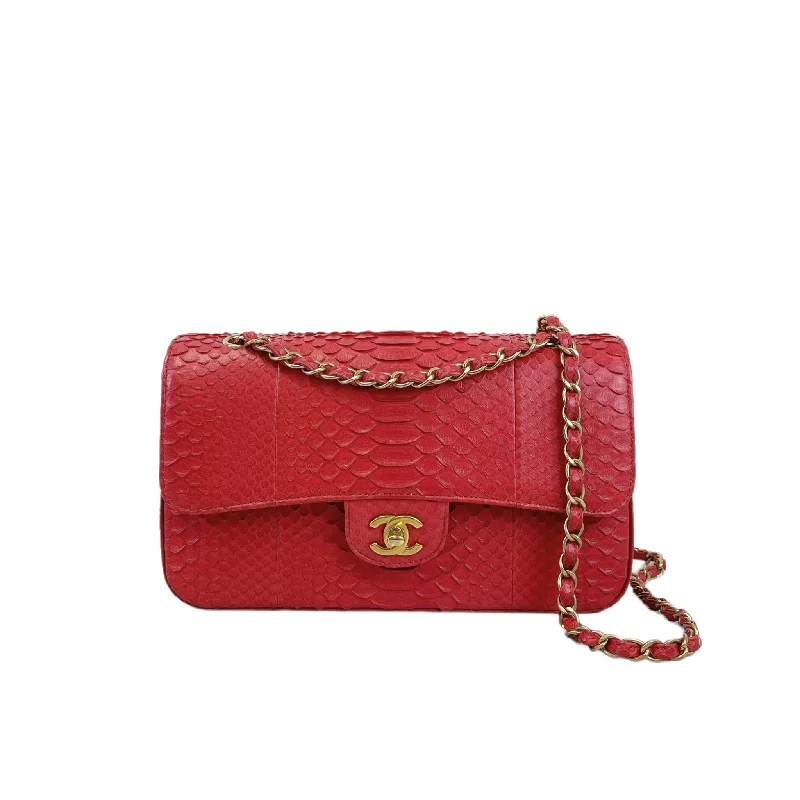 Chanel bags for a polished and professional appearanceClassic Flap Medium Bag Python Red GHW