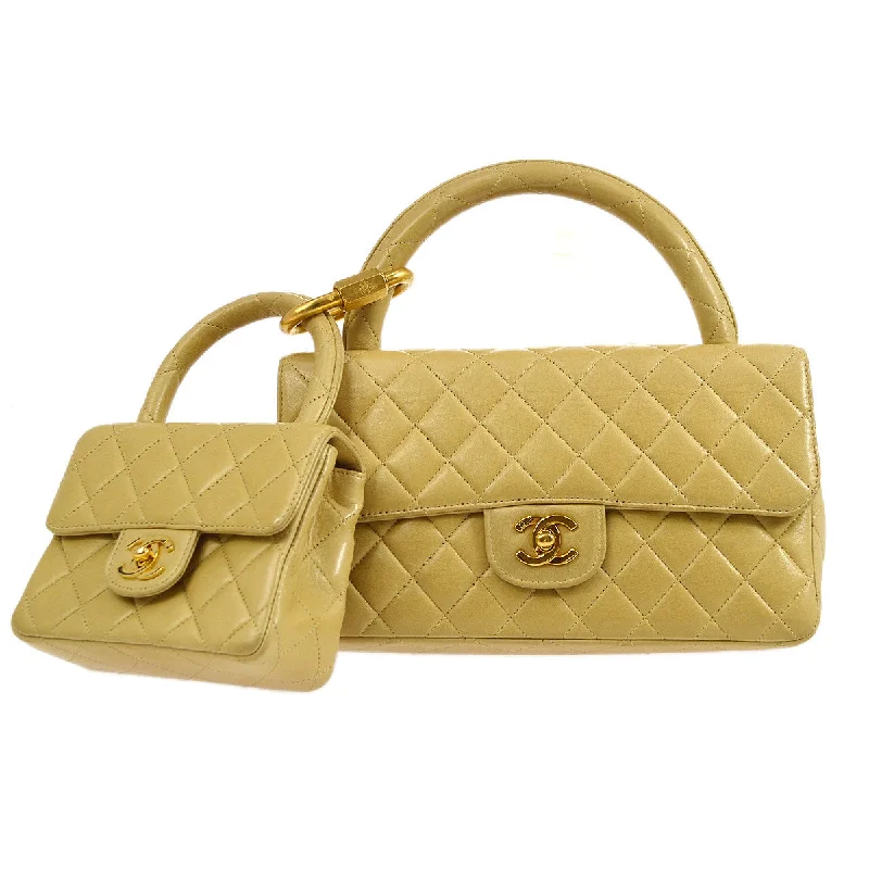 Chanel bags available at online luxury retaileCHANEL 1994 Classic Flap Handbag Set Beige Lambskin