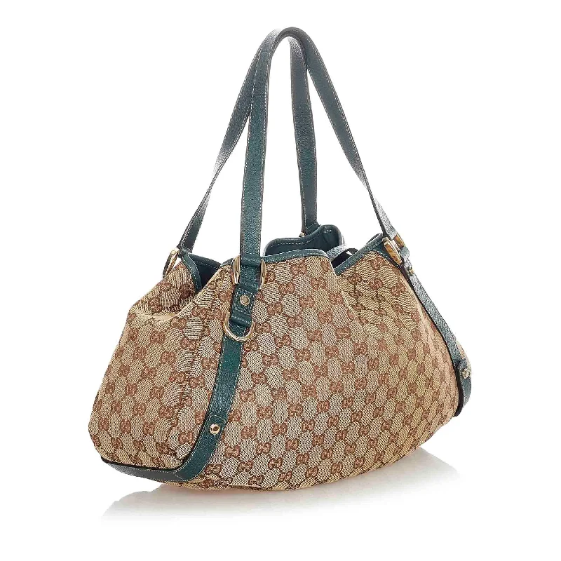 Women Gucci Sylvie bags with a crystal - embellished web stripeGucci GG Canvas Pelham Shoulder Bag (22642)