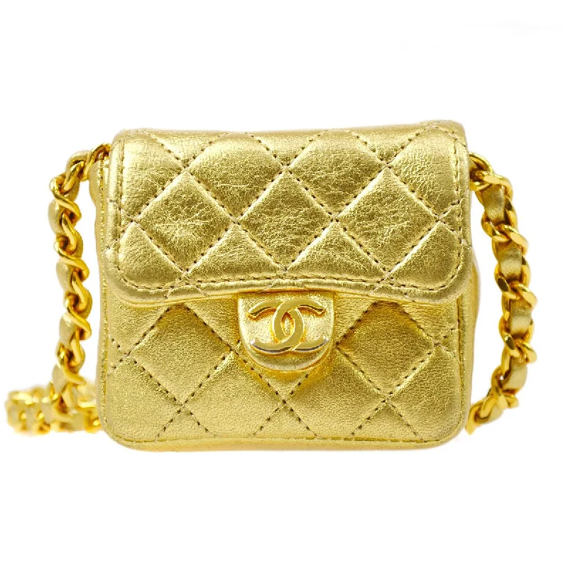 Chanel bags with iconic stitching detailsChanel 1989-1991 Gold Lambskin Micro Classic Flap Shoulder Bag