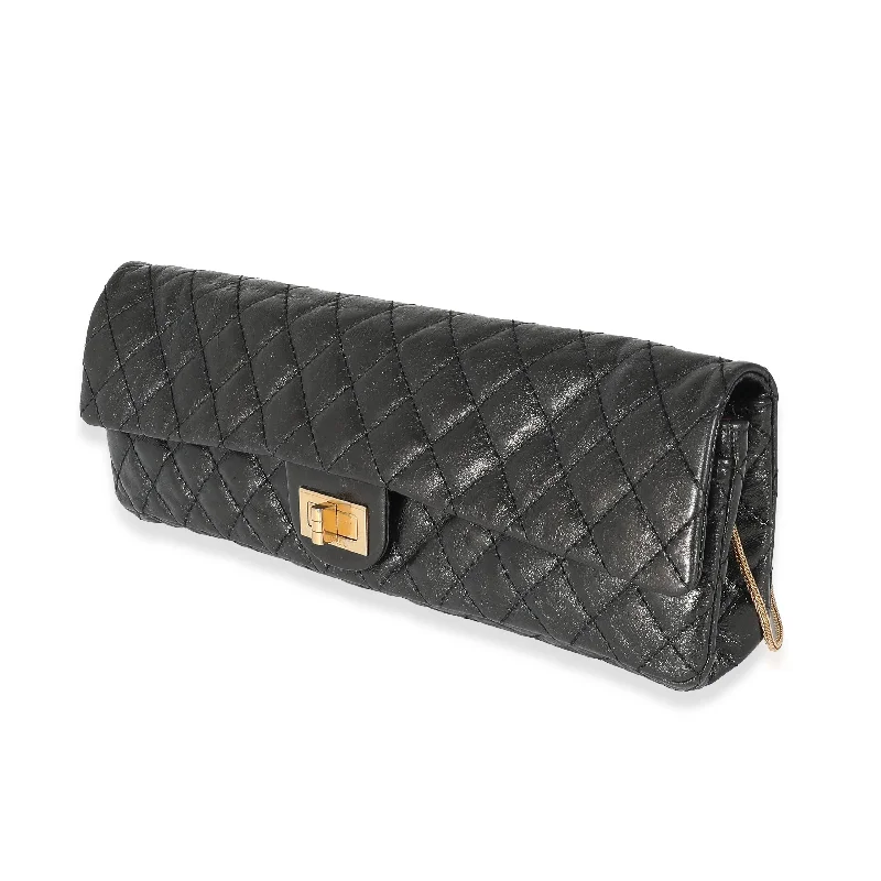 Chanel Vintage Inspired Handbag for Retro LoversChanel Black Quilted Glazed Calfskin East West 2.55 Reissue Clutch