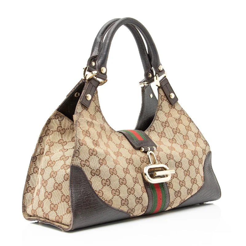 Gucci Marmont bags for women with a snakeskin - effect panelGucci GG Canvas Web Junco Large Shoulder Bag (23497)