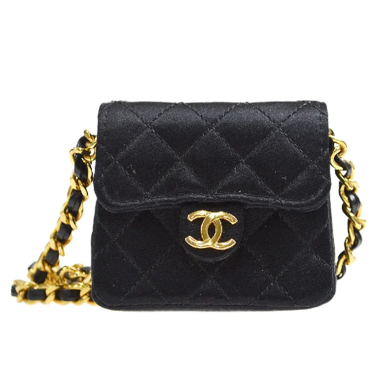 Chanel bags with chain and leather strap combinationsChanel Classic Flap Micro Black Satin