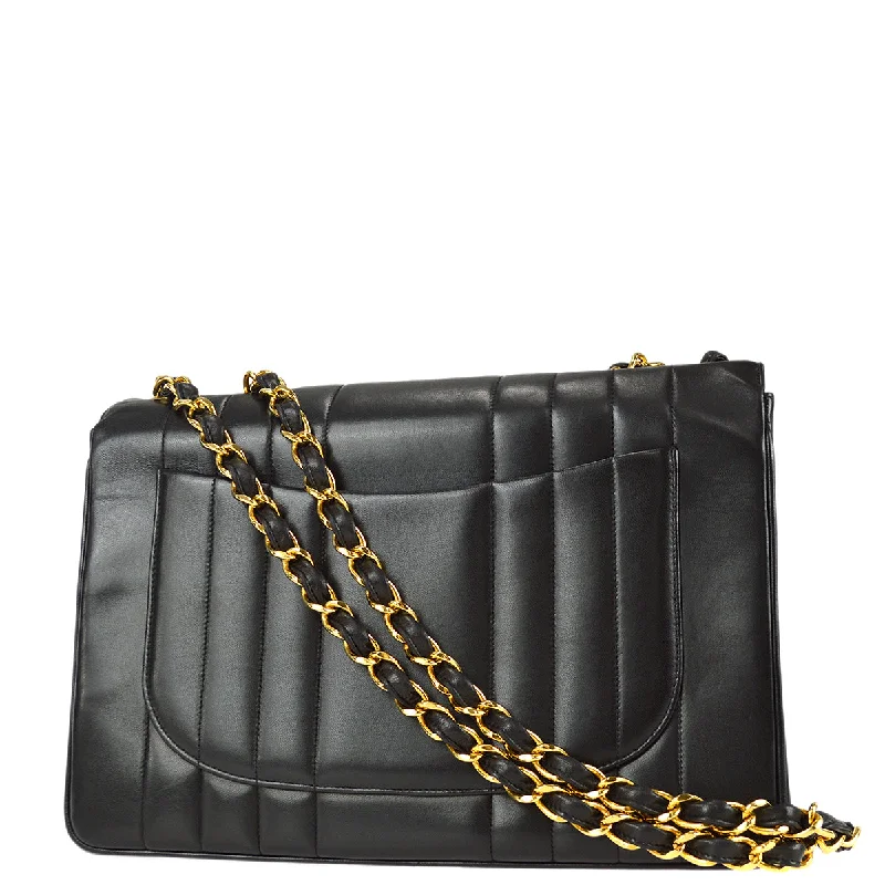 Chanel bags with adjustable chain strapsChanel 1994-1996 Black Lambskin Jumbo Vertical Stitch Classic Flap Bag